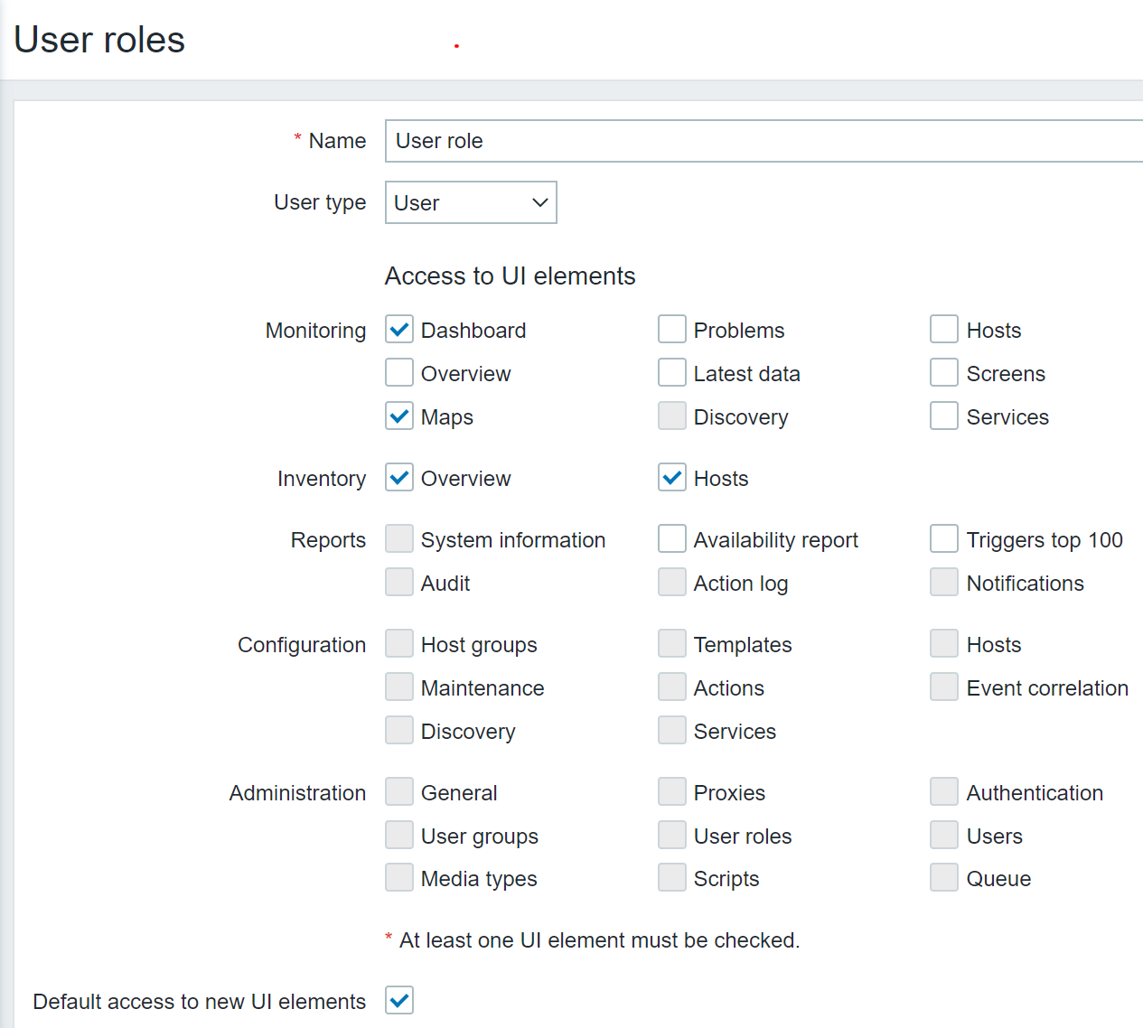 User roles to control permissions
