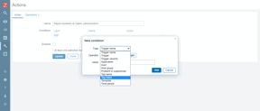 Condition options for trigger actions